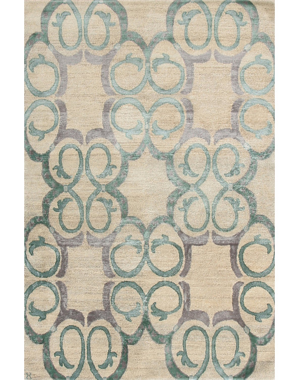 Rococo Geometric Area Rug in Jade/Dusty Teal/Silver/Gray Blue