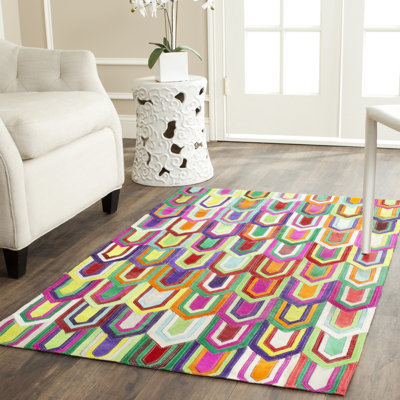Tapis géométrique tissé à plat à la main ivoire / multicolore Racette