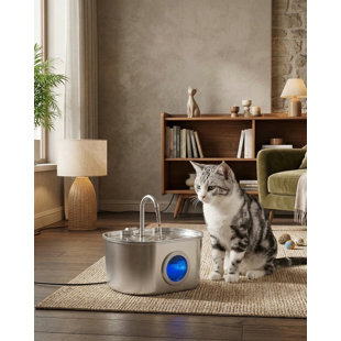 Stainless Steel Cat Water Fountain, 74oz/2.2L Automatic Dog Watering Bowl with Water Level Window, Indoor Pet Feeding & Watering Supplies
