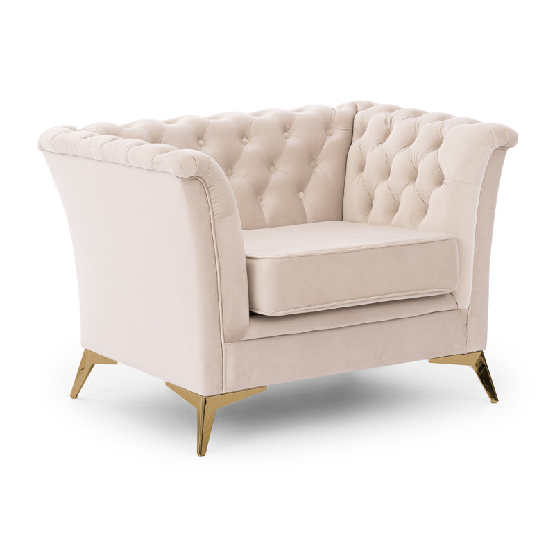 Whitby Velvet Chesterfield Chair, Gold, Beige