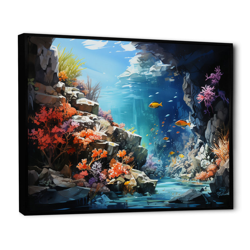 Aquariums Marine Wonders III - Aquariums, art mural, H 12 po x l 20 po x P 1 po, Cadre flottant noir