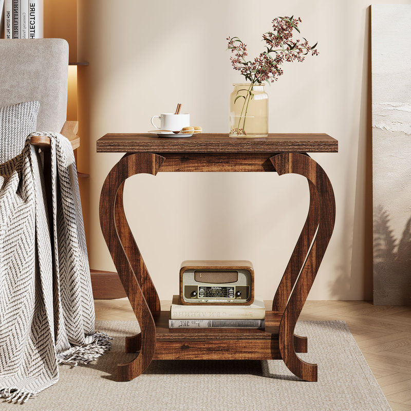 Table de bout étroite, petite table d'appoint, Brun rustique