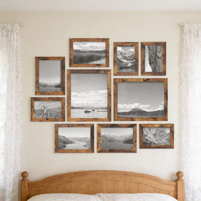 Rustic Brown Picture Frames Set of 10, Collage Gallery Wall Frames with Two 8x10, Four 5x7, Four 4x6 Photo Frames for Wall or Table Display
