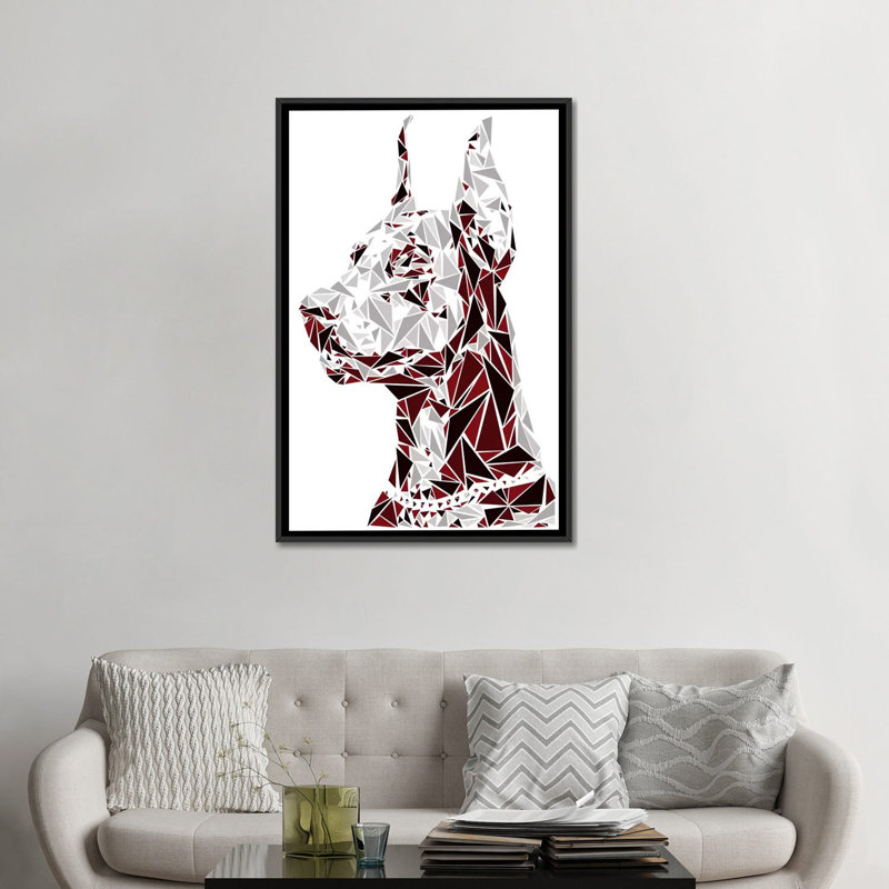 « doberman », impression sur toile, H 26 po x l 18 po x P 1,5 po, Toile avec cadre noir, Pas de tapis