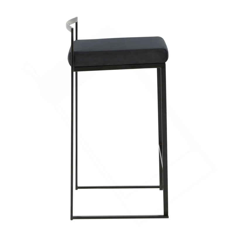 Tabouret de comptoir empilable contemporain noir avec coussin en velours noir Fuji par Lumisource - ensemble de 2, Noir, Noir