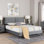 Grand lit plateforme en velours gris ardoise moderne Hedviga Baxton Studio Étienne