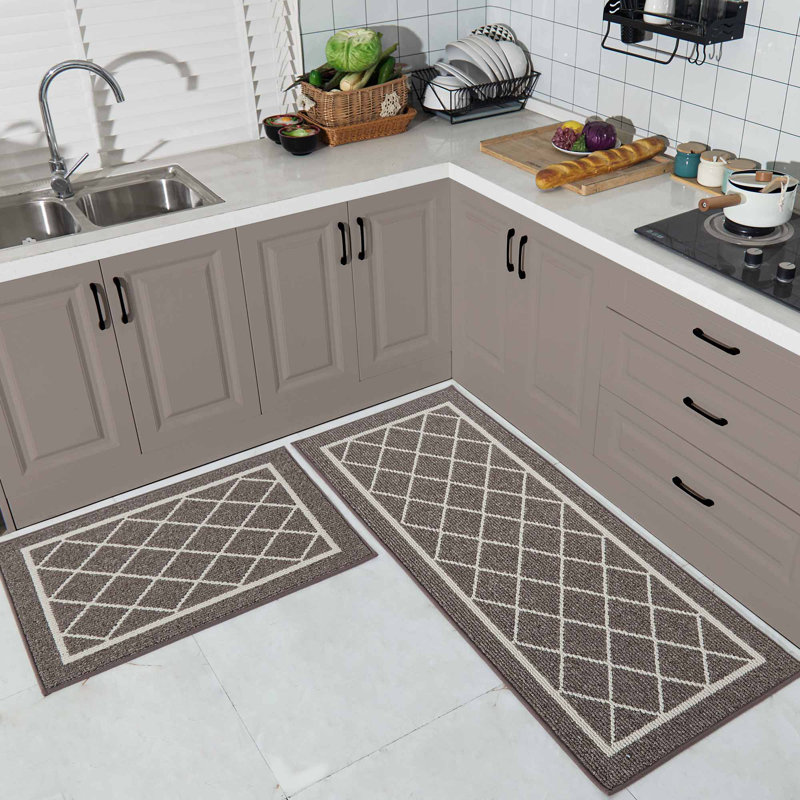 Tapis de cuisine antidérapant et moelleux 2 pièces, Tapis de couloir 24 po x 60 po, Brun