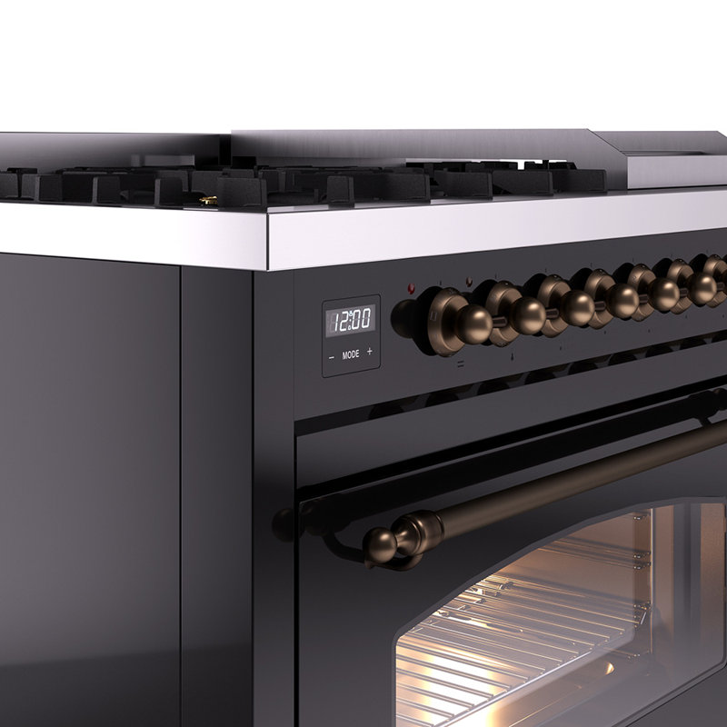 ILVE Nostalgie II 48 Dual Fuel Range , Glossy Black/Bronze, Liquid Propane