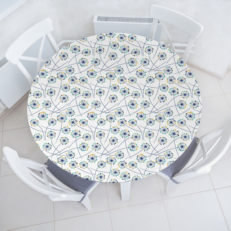 East Urban Home Dandelion Fitted Round Tablecloth Dark Lavender, 47.24" Round