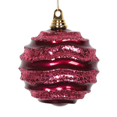 Stripe Candy Glitter Wave Ball Christmas Ornament
