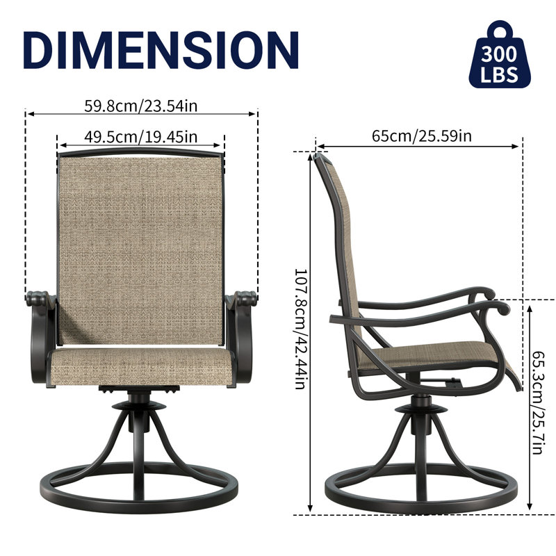  Patio Swivel Chairs Set,outdoor Dining Chairs With High Back,all Weather Breathable Textilene,360° Rotating 15° (brown, 2-piece)