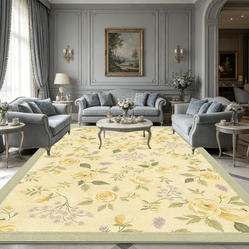 Yellow Rose Floralarea rugs for Living Room, Soft and Comfortable, Suitable for all seasons, easy to maintain, machine washable Indoor floor mat, Under Table Farmhouse suitable for Bedroom, Dining Room, Study, Patio, Balcony, Home Decor