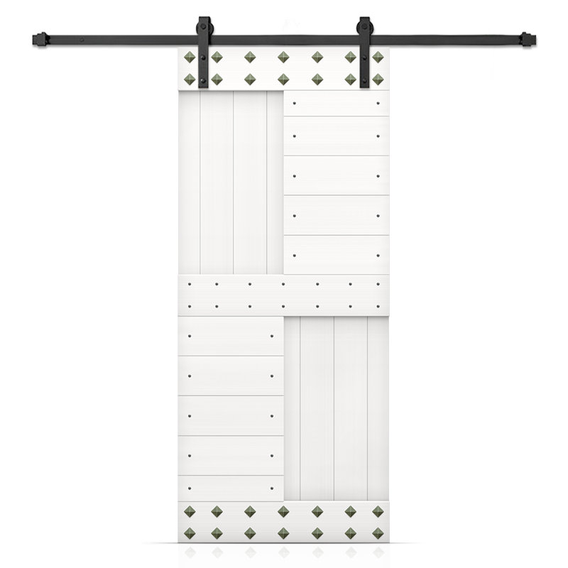 Porte de grange à panneaux en bois avec kit de quincaillerie d'installation et Clavos, 36 po x 84 po, Blanc pur
