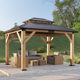 Pavillon de jardin en bois massif à toit double, gris foncé