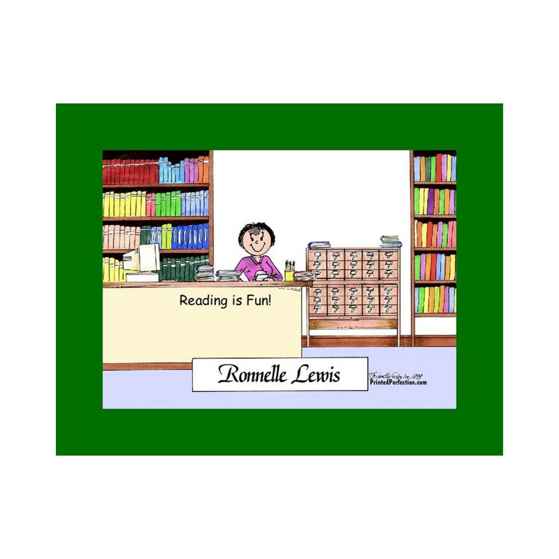 Personalized Librarian - Female Cartoon Caricature with a Mat, Ready to Frame, Yes