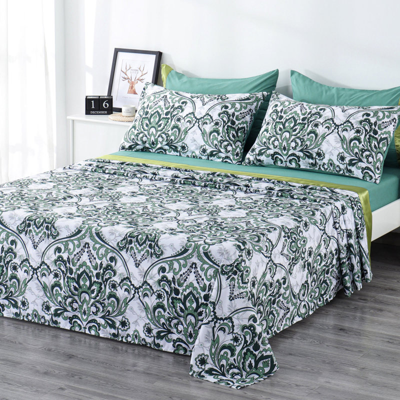 Ensemble de draps 6 pièces Polycotton, Courtepointe très grand + 5 pièces supplémentai, Motif vert