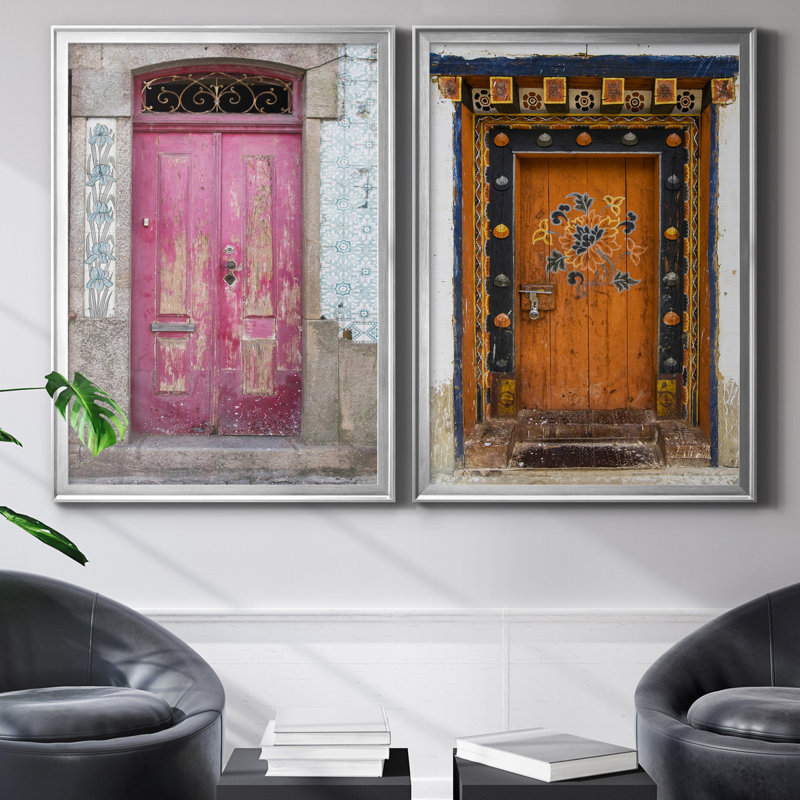 Porte portugaise - ensemble de 2 reproductions de photos, H 30,5 po x l 85 po x P 3 po, Toile encadrée argentée, Pas de tapis