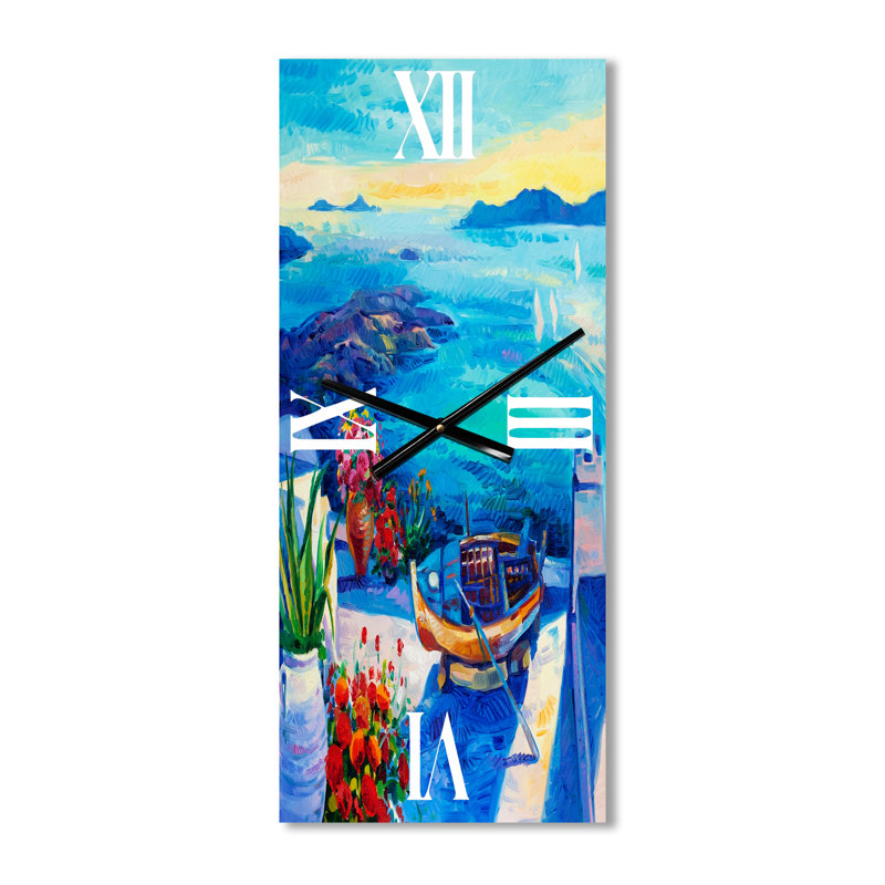 Horloge murale avec vue sur la mer et petites fleurs, Grand