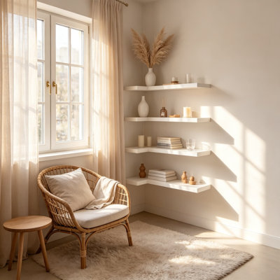 Corner Floating Shelves for Wall Mounted, L-Shaped Wood Wall Shelf with Hidden Brackets, Hanging Shelf for Bathroom, Bedroom, Kitchen, Living Room, Of