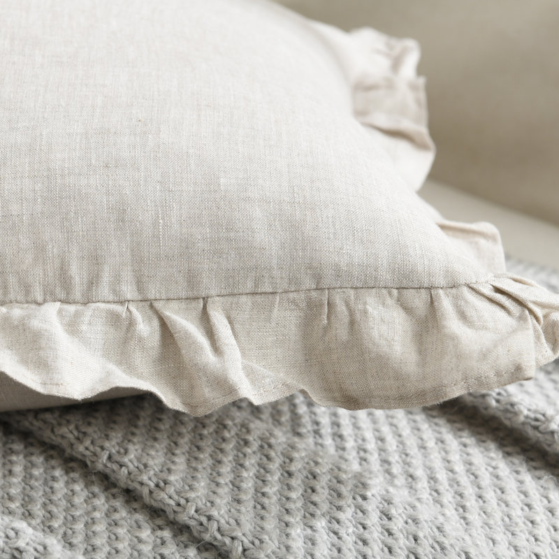 Linen Pleated Ruffled Romantic Fringes Pillow Covers, Beige, 18"H x 18"W