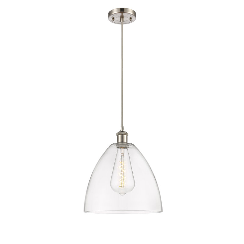 Haruka 1 - Light Single Pendant, 14.75" H x 12" W x 12" D, Clear, Brushed Satin Nickel