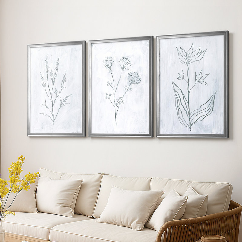 Milkweeds I - Toile tendue avec châssis sur mesure - 3 pièces, Argent argent, H 21 po x l 30 po