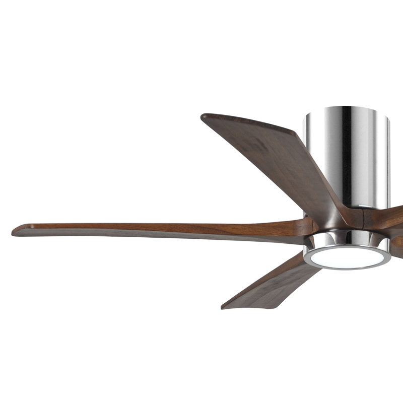 Irene Flushmount Light Kit 5 Blade LED Ceiling Fan, Walnut Tone, Polished Chrome, 52"