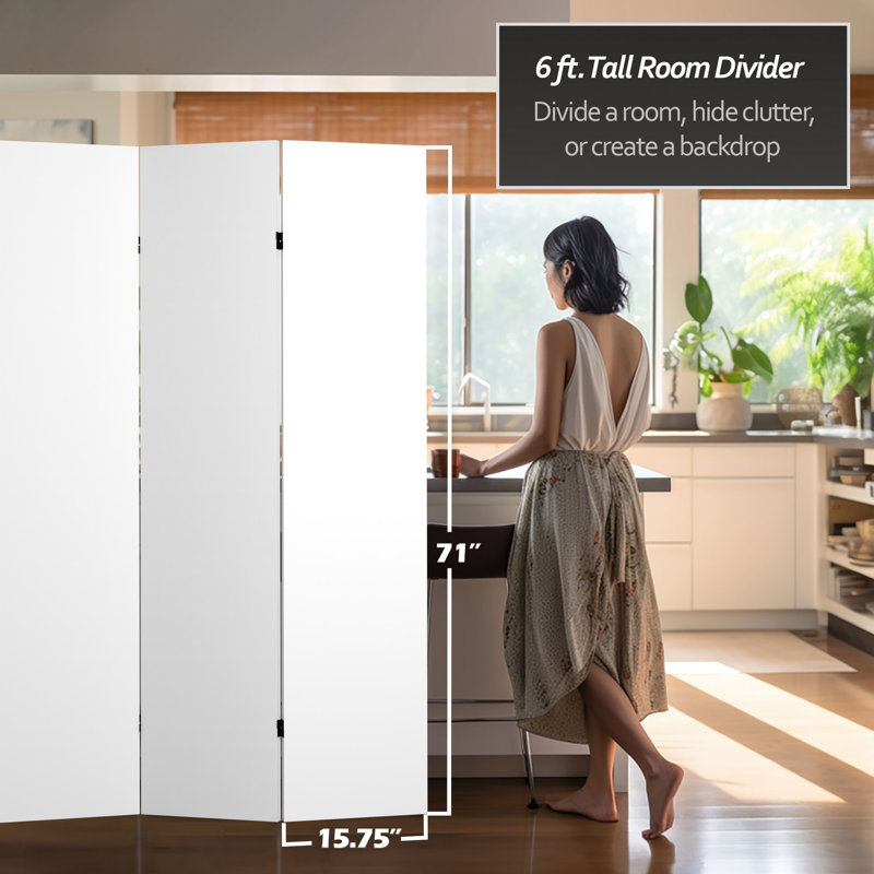 Nayona 6 ft. Tall Folding White Canvas Room Divider, 6