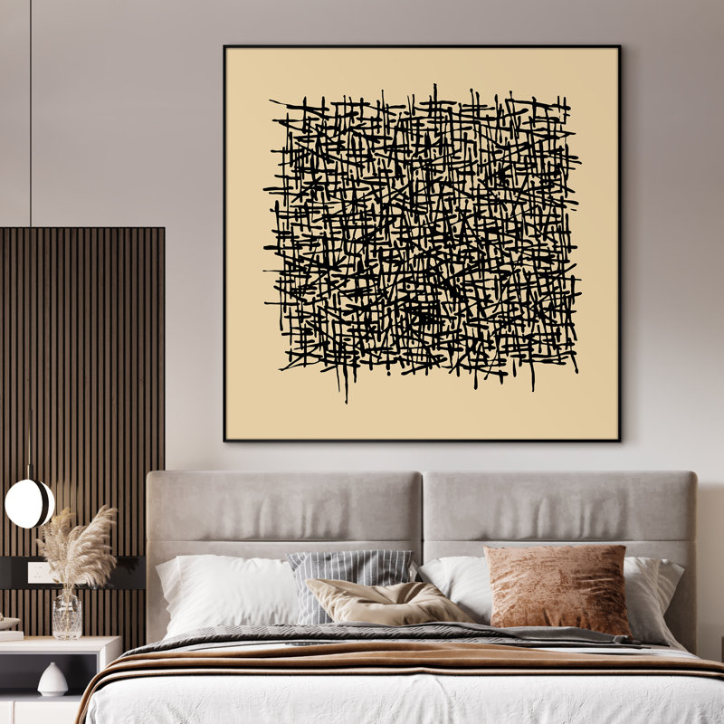 Abstract Line Dense Crosshatch Pattern Illustrations Extra Large Framed Wall Art Print Decor (Framed Assembly Required)