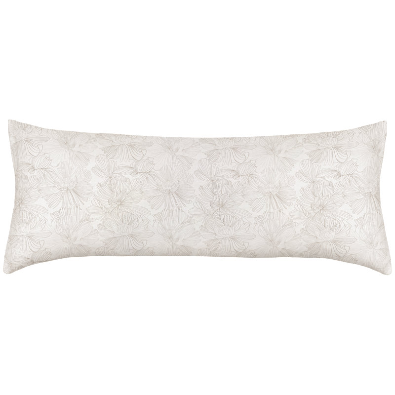 100% French Linen Pillow Sham, Cream & Putty Floral, Rectangle 16"H x 44"W, Pillow Cover Only - No Insert