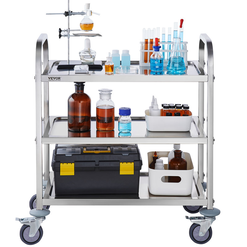 VEVOR 34'' Stainless Steel 3-Tier Utility Cart with Swivel Wheels