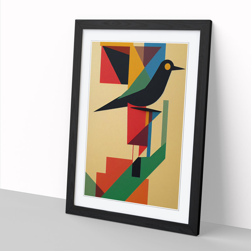Magpie Bird Suprematism - Single Picture Frame Print, Black, 34cm H x 25cm W x 2cm D