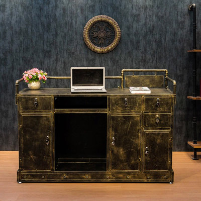 Retro Rectangular Manufactured Wood Reception Desk