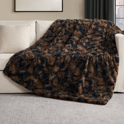 Nine West Printed Embossed Faux Fur Throw Blanket