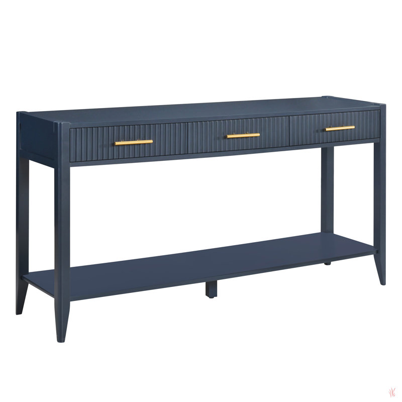 Dishaun 60" Console Table with 3 Fluted Drawers, Navy Blue