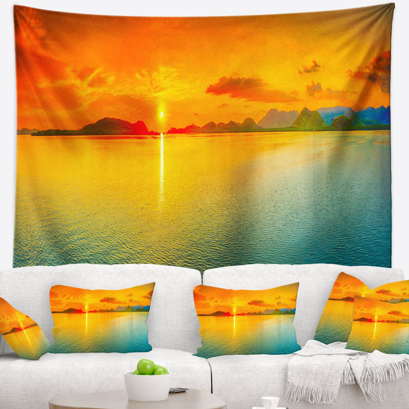 Photographie coucher de soleil sur la tapisserie panoramique de la mer Seascape, H 78 po x l 92 po