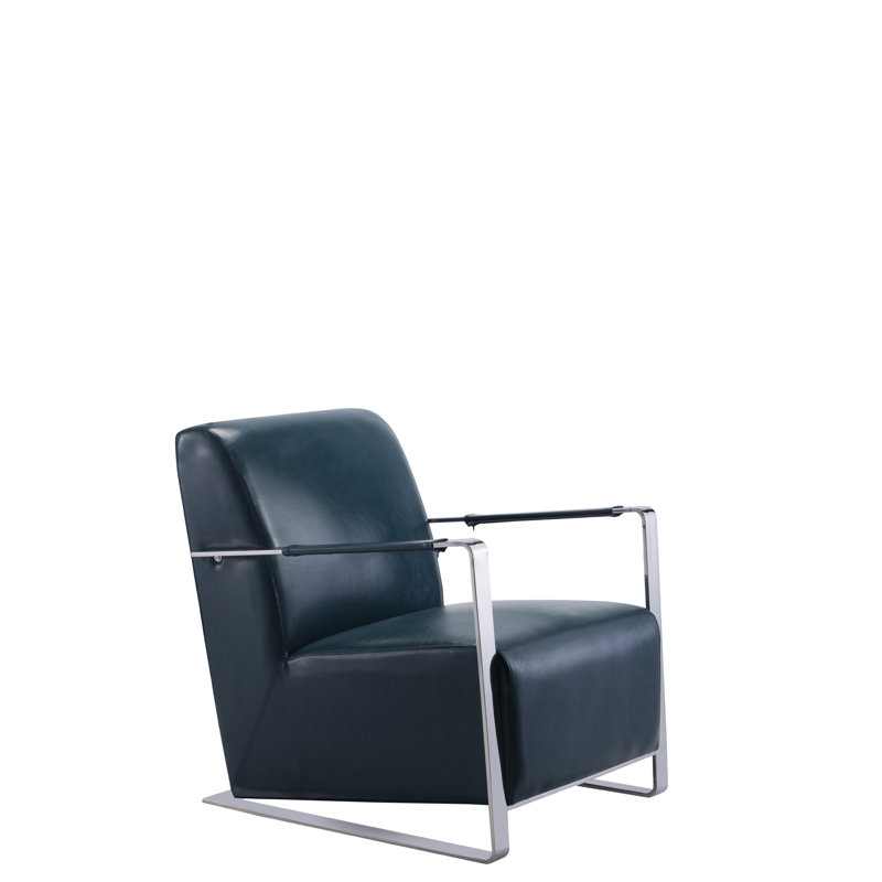 Teal Faux Leather and Chrome Metal Armchair