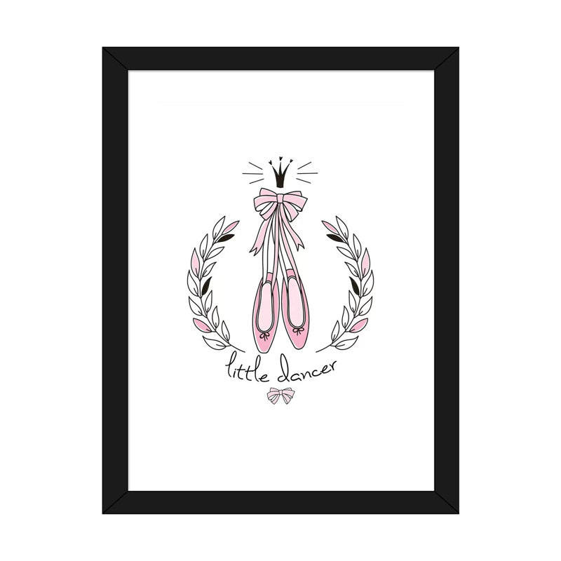Little Dancer Shoes - impression d'art graphique, H 24 po x l 16 po x P 1 po, Papier encadré noir, Blanc