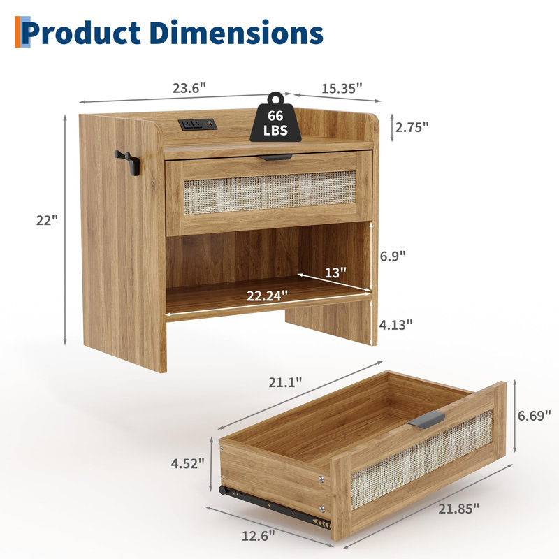 60cm W Bedside Table