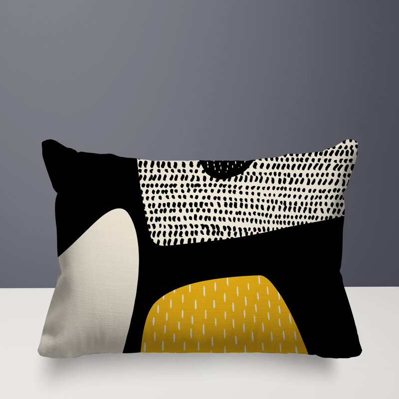 Coussin lombaire réversible intérieur / extérieur Vikka, H 14 po x l 20 po, Jaune / noir / blanc cassé