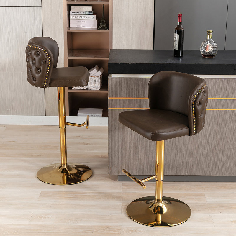 Tabourets de bar pivotants à hauteur réglable, tabourets de bar rembourrés en polyuréthane moderne, Brun