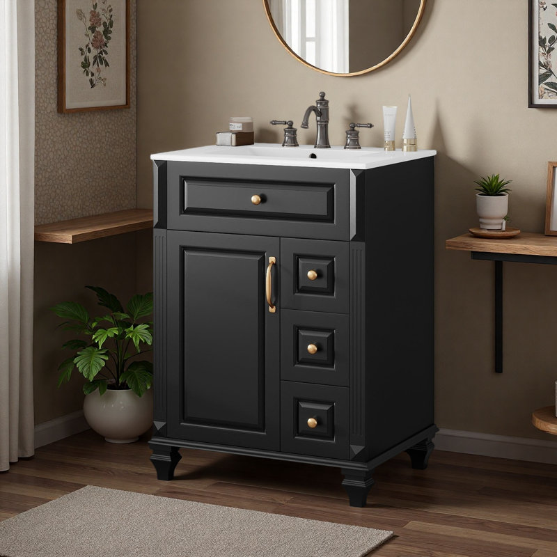 Meuble-lavabo 24 po avec lavabo, Noir