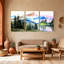 Paysage et nature montagne forêt lac réflexion ciel oiseaux arbres eau ensemble de 3 impressions sur toile-1238377724