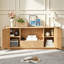 Console média moderne cannelée, meuble télé rond de 64 pouces avec tablette ouverte et armoires fermées, buffet à profil bas pour le salon