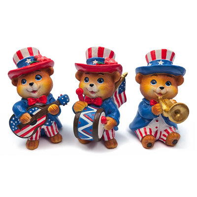 Liberty Bears Patriotic Figurine Set of 3, 3.5" Independence Day Statue Decor