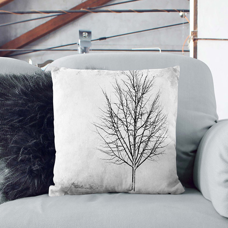 Lone Tree at Winter Cushion with Filling, 40cm H x 40cm W x 15cm D, White