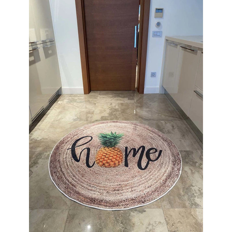 Tapis rond en coton avec envers antidérapant Binali, Rond 3 pi 3 po