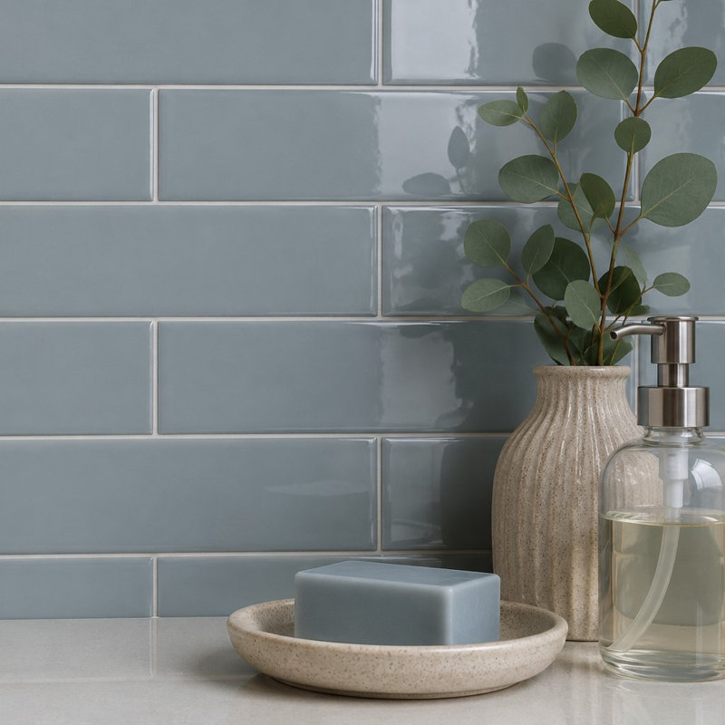 Curvaceous 3" x 12" Ceramic Wall Tile, Blue Haze