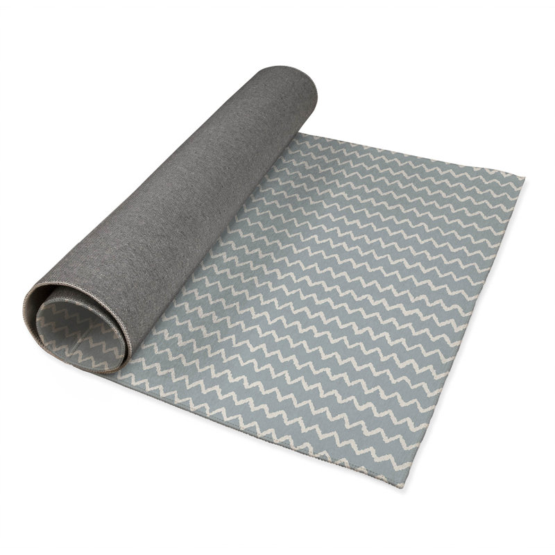 Chevron Wave Kids Play Mat, Slate Blue/Blue, Rectangle 3' x 5'