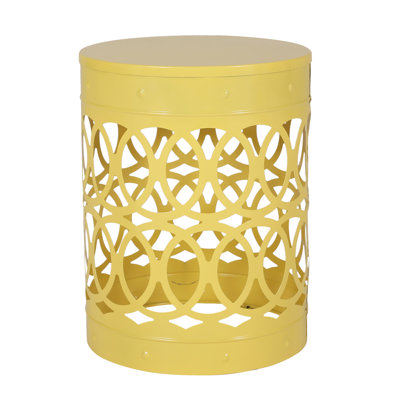 Outdoor Metal End Table - Large, Modern Yellow Iron Side With Cut Design, No Assembly Required Chic Construction, Powder-Coated Iron,